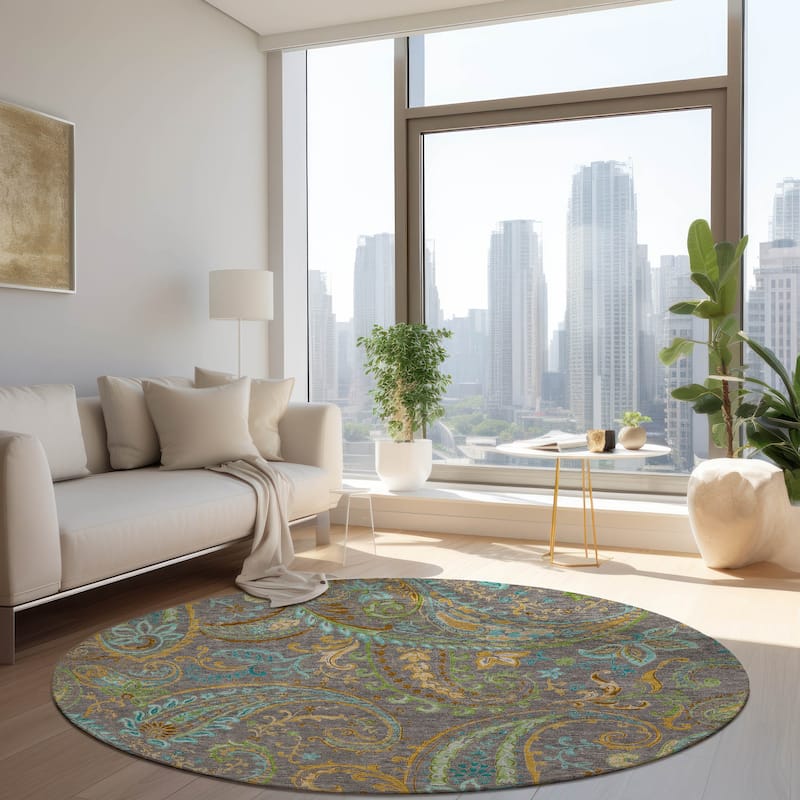 Machine Washable Indoor/ Outdoor Paisley Chantille Rug - Taupe - 8' x 8'