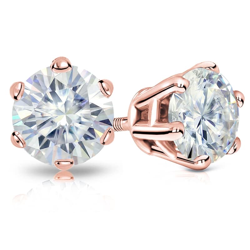 Auriya 2ctw Round Moissanite Stud Earrings 14k Gold - 6.5 mm - Rose