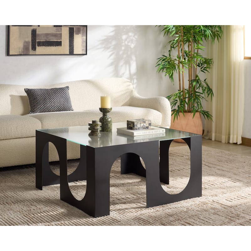 SAFAVIEH COUTURE Brayberry Metal Coffee Table - 35"W x 35"D x 35"H - Black/Clear