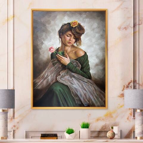 Designart 'Vintage Sensual Woman Painting II' Glam Framed Canvas artwork