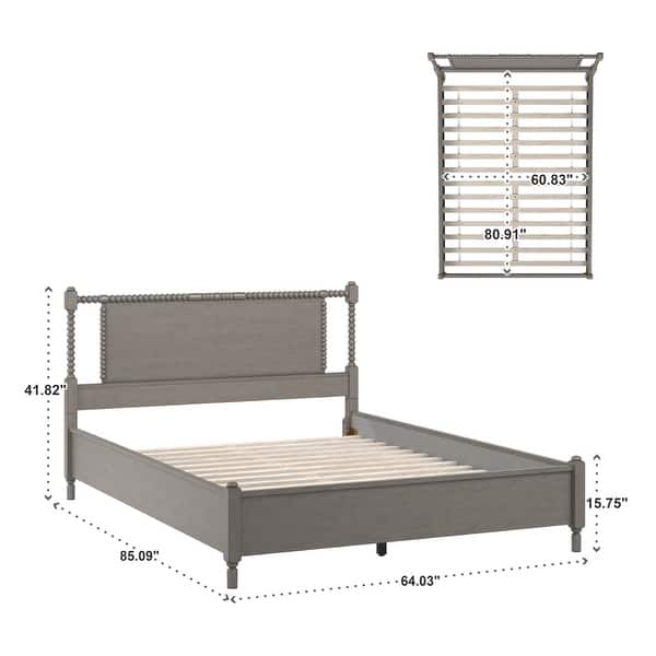dimension image slide 1 of 2, Demetria Antique Finish Beaded Wood Platform Bed by iNSPIRE Q Classic