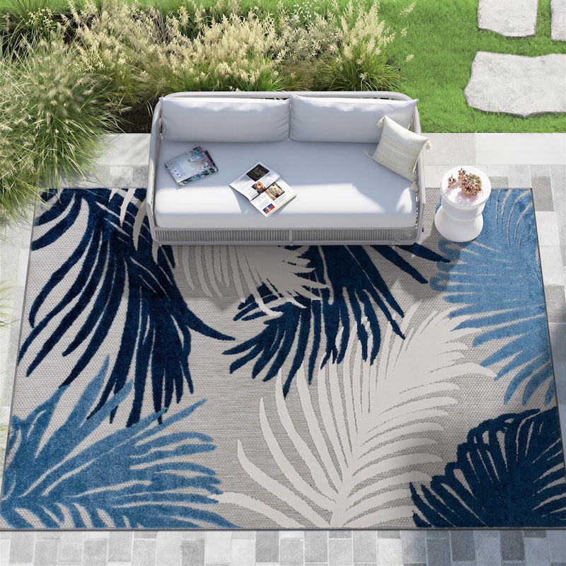 World Rug Gallery Tropical Floral Indoor/Outdoor Area Rug - 8'8" x 12' - Navy