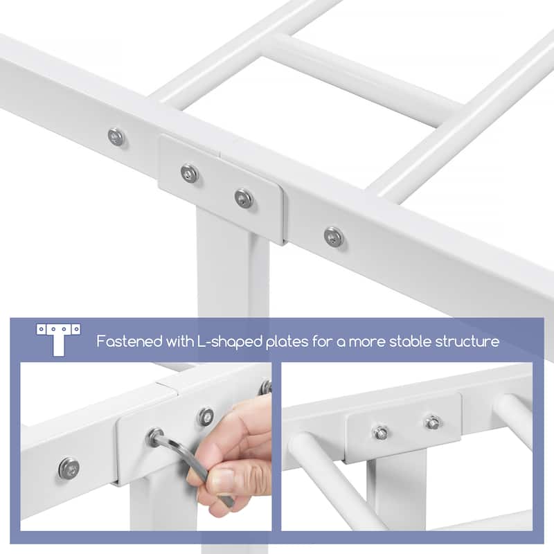Yaheetech Metal Bed Frame Mattress Foundation with Slatted Bed Base, White