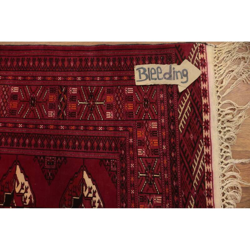 Hand Knotted Oriental 100% Wool Carpet Traditional Geometric Red Bokhara Area Rug - 5' 11'' X 4' 4''