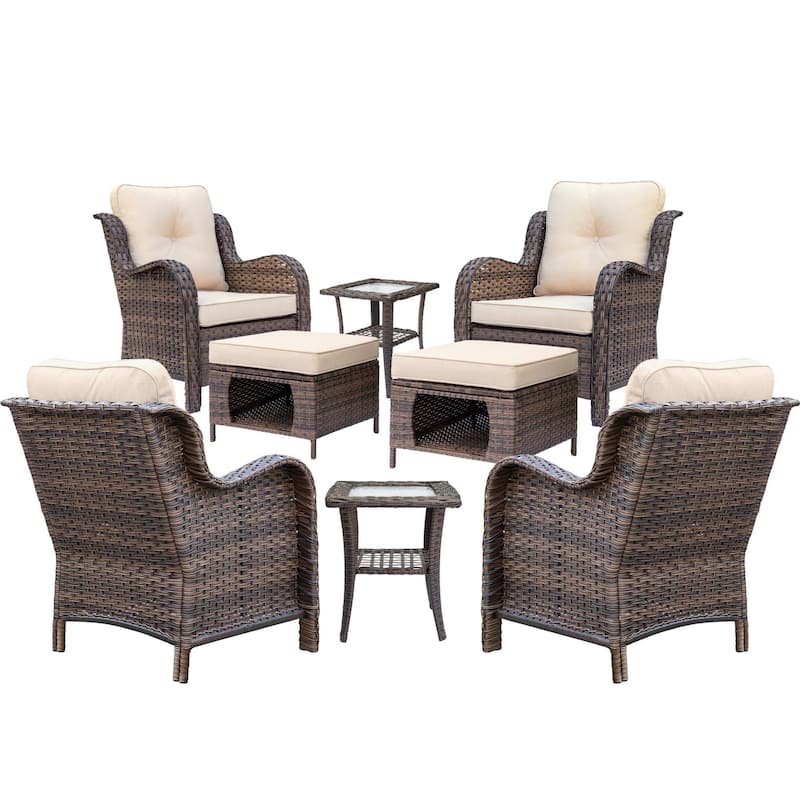 Outdoor Brown Wicker Patio Furniture Seating Sets with Beige Cushions
