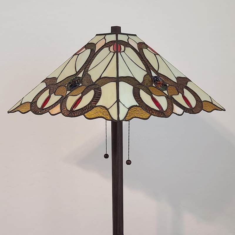 Beige Metal Traditional Floor Lamp with Stained Glass Cone Shades - 17” x 17” x 62” (D x W x H)