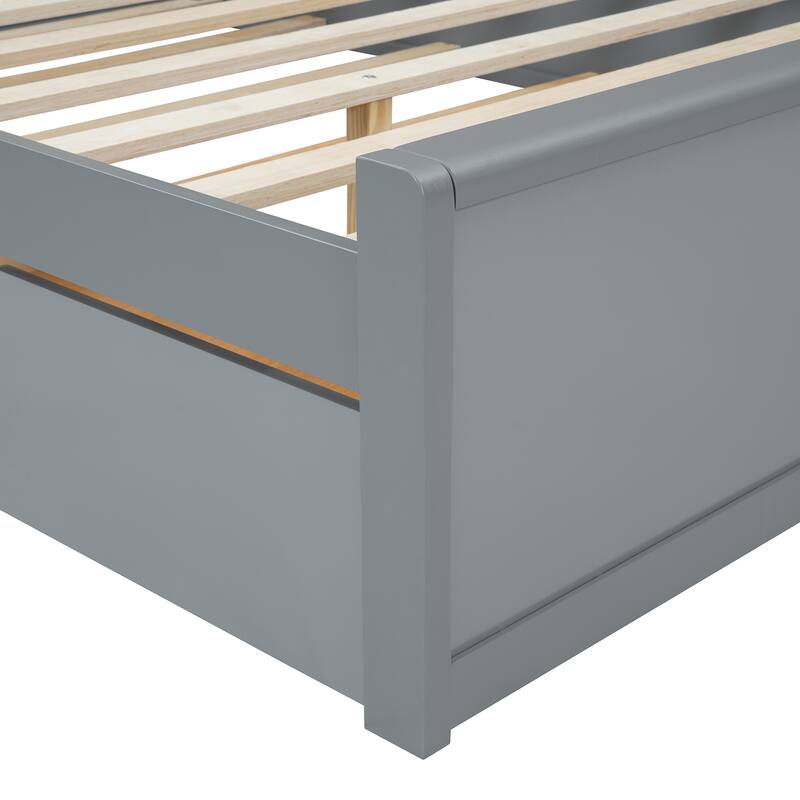 Elegant Queen Rattan Headboard Bed with 2 Drawers, Trundle, and 4 Storage Compartments