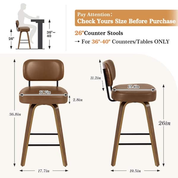 dimension image slide 11 of 17, 26"/29" Swivel Bar Stools/ Counter Stools with Bentwood Legs