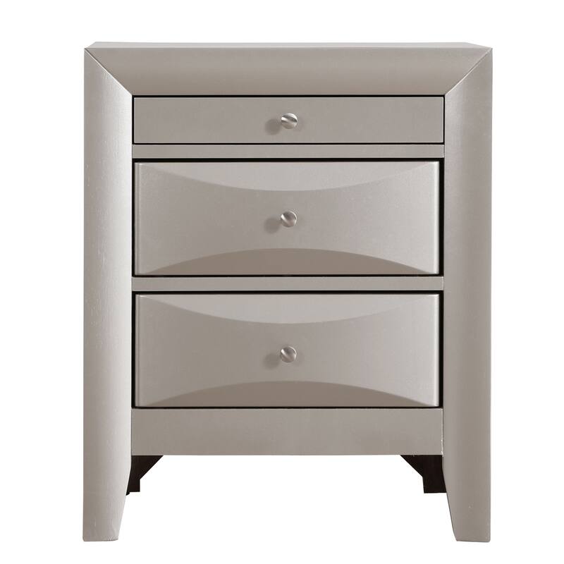 3-Drawer Silver Champagne Nightstand with Dovetail Front and Back, 28 Inch Classic Wooden Bedside Table