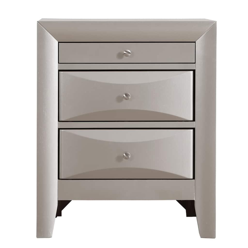 3-Drawer Silver Champagne Nightstand with Dovetail Front and Back, 28 Inch Classic Wooden Bedside Table