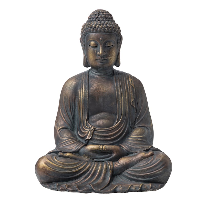 Glitzhome Zen-Style MgO Meditating Garden Buddha Statues Monk Sculpture Indoor Outdoor - Large-23"H