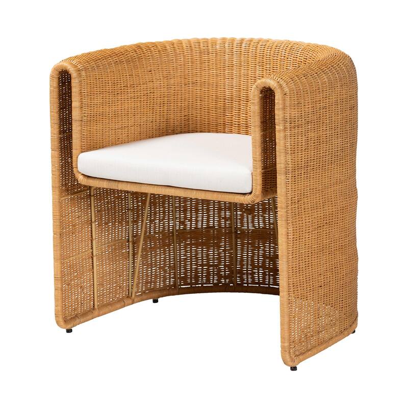 Amaya 5-Piece Round Rattan Dining Set - Handwoven Wicker Pedestal Table and 4 Barrel Chairs, Boho Coastal Style
