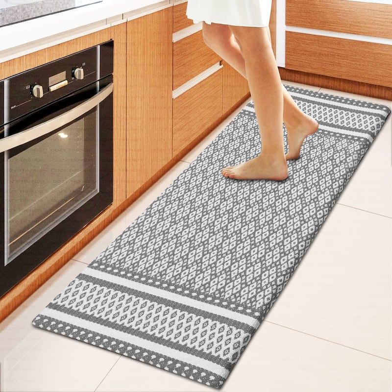 Woven Cotton Anti-Fatigue Anti-Skid Cushioned Mats - Versatile Comfort for Kitchen, Doormat, and Bathroom - 18''X48'' - Grey