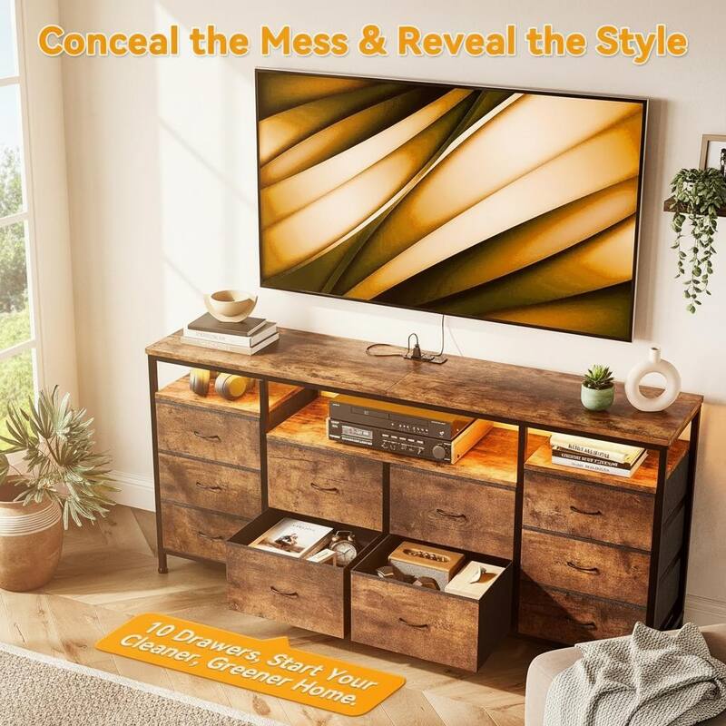 10 Drawer Dresser TV Stand , up to 75"