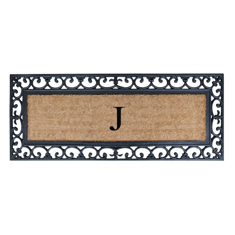 Non Slip Coir Low Profile Myla Monogrammed Entry Doormat, 17.7"x47.25" - monogrammed j