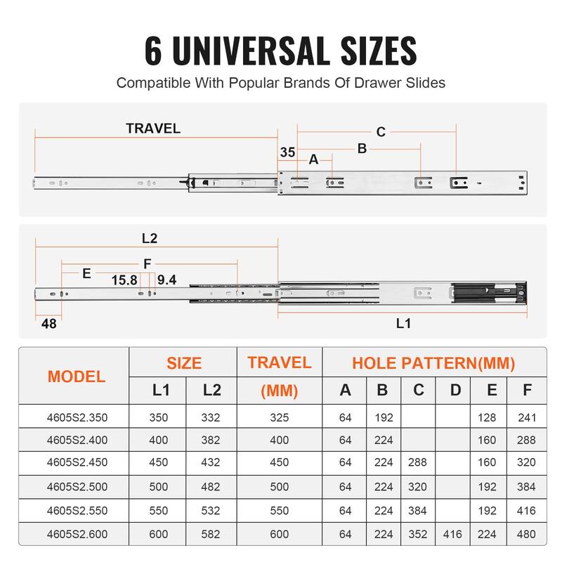 Drawer Slides Side Mount Rails Heavy Duty Full Extension Steel Track
