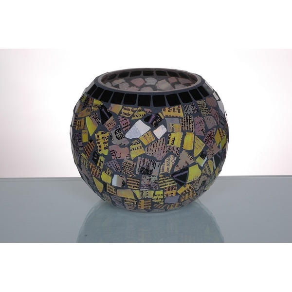 6.5" Round Multicolored Mosaic Glass Small Pillar Candle Holder - N/A