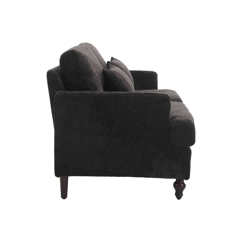2-Seat Chenille Loveseat Sofa, Black, for Living Room and Bedroom