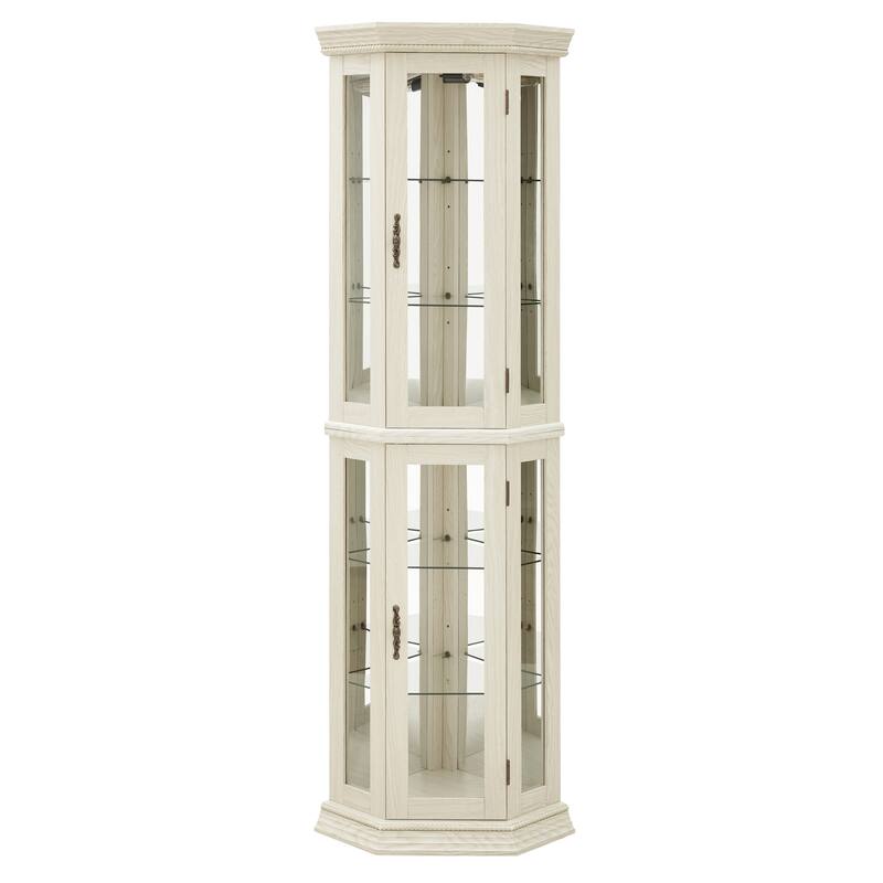 Lighted Corner Curio Cabinet - Glass Display Shelf with Tempered Glass Doors, Adjustable Shelving, and Included Bead Bulb