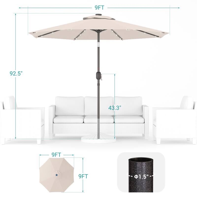 BONOSUKI LED Patio 9Ft Market Umbrella,Outside Deck Table Umbrella