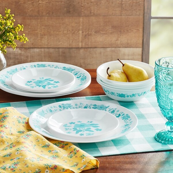 Corelle 12-Piece Dinnerware Set, Evie, Teal - Bed Bath & Beyond