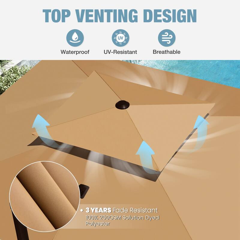 9x11 FT Rectangular Outdoor Patio Double Top Cantilever Umbrella with Rod Base
