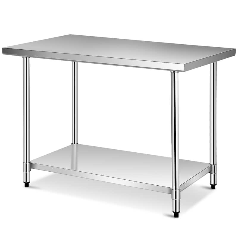 Stainless Steel Commercial Prep and Work Table with Adjustable Shelf - Silver