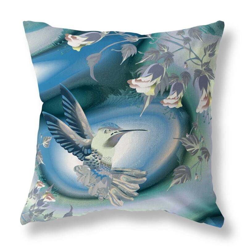 HomeRoots 20" X 20" Blue and White Bird Blown Seam Floral Indoor Outdoor Throw Pillow - 20.00' X '20.00' X '5.00