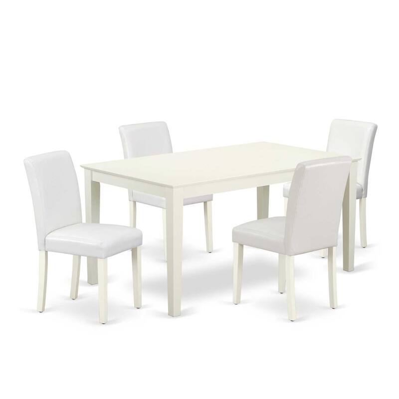 Vintage 5 Piece Dining Set - Linen White Table & Chairs - Parson Style Furniture