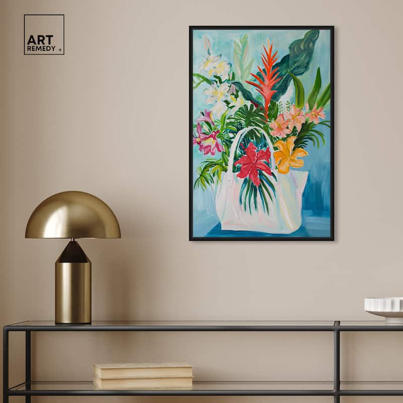 Art Remedy Tropical Flower Bag Framed Flowers In Vase Paintings