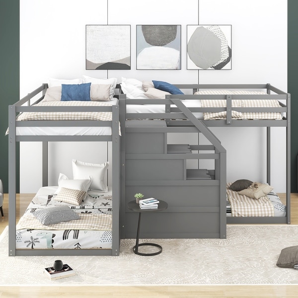 Twin over full l shaped bunk bed with stairs sales