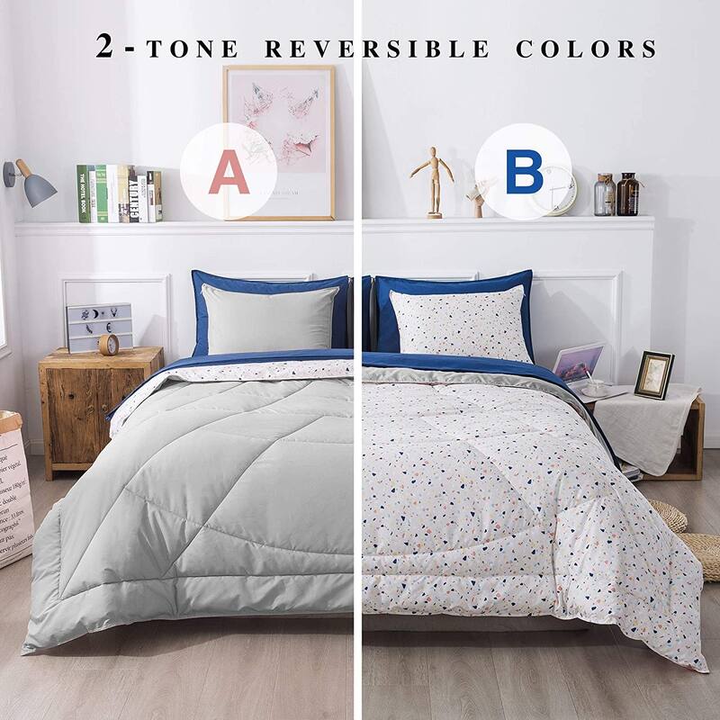 KASENTEX 5 or 7 Piece Bed in A Bag Microfiber Down Alternative Comforter Bedding Set with Sheets and Pillow Cases All Season - Nimbus Grey Cloud - Full - Queen