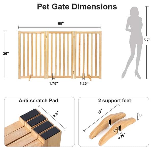 dimension image slide 13 of 20, Wooden Freestanding Panels Pet Gate