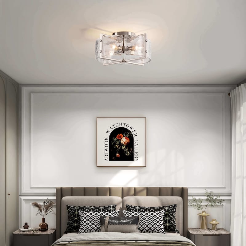 Laia 4-Light Metal Frame Textured Glass Panels Flush Mount