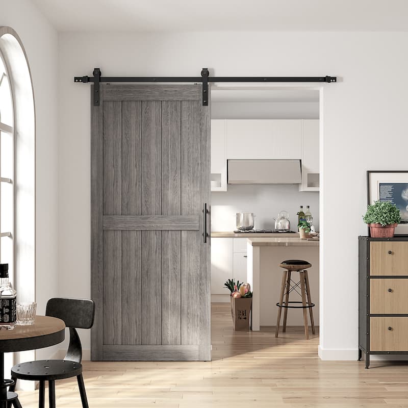 Sanding 30in./32in./36in./42in./48in.x 84in.MDF Barn Door With Sliding Hardware Kit ,Covered with Water-Proof PVC Surface - 36in. x 84in. - Grey