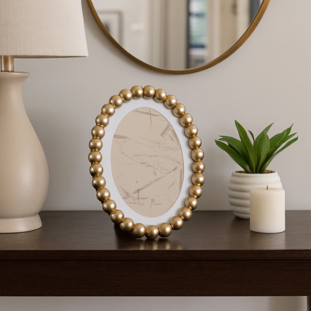Gold 7x9 in. Glass Matted To 5x7 Beaded Modern Photo Frame