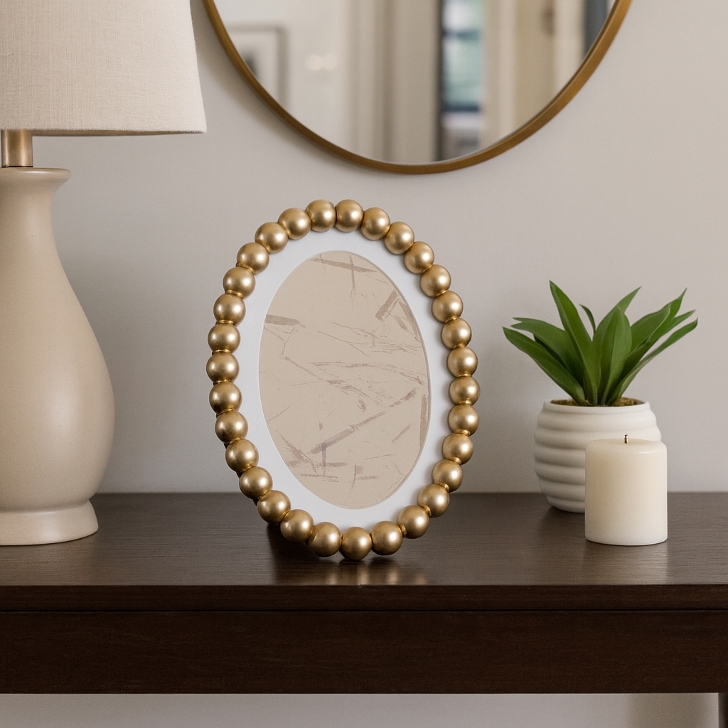 Gold 7x9 in. Glass Matted To 5x7 Beaded Modern Photo Frame