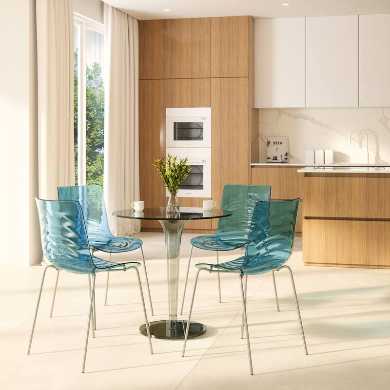 Astor Modern Transparent Ripple Pattern Dining Side Chair With Chrome Metal Legs Accent Chair Set of 2