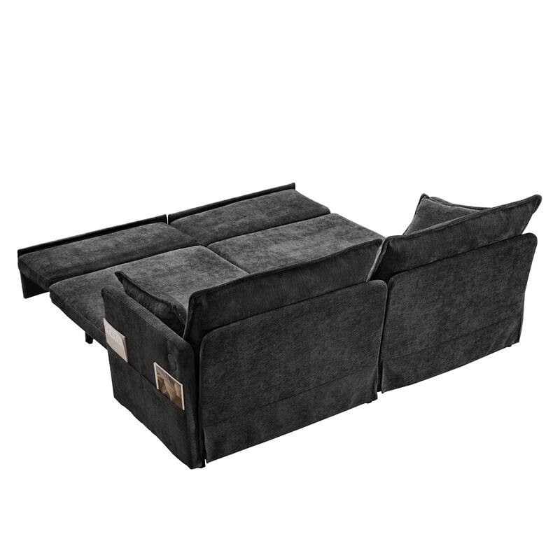 Convertible Sofa Bed, Sleeper Loveseat Pull Out Couch Bed, 3 in 1 Corduroy Couch with Side Pockets, USB/C-TYPE Ports