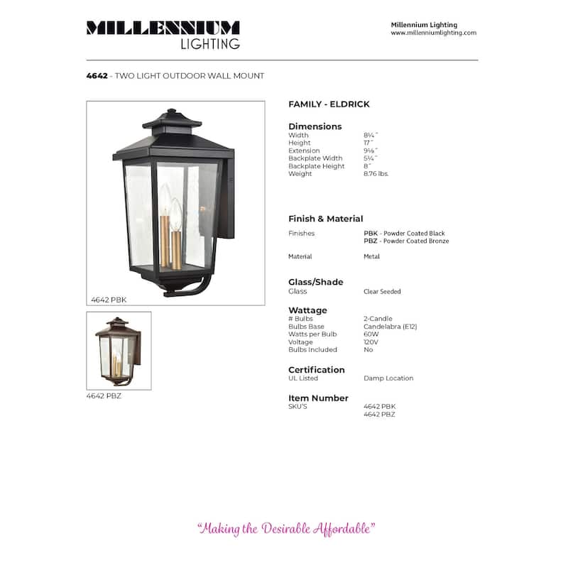 Millennium Lighting Eldrink Outdoor Wall Sconce in Powder Coat Black