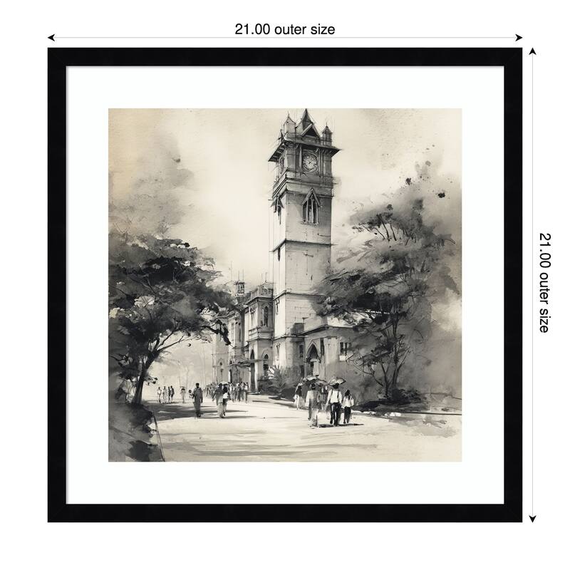 Mumbai Bombay by Tradelink inhouse artist Wood Framed Wall Art Print - Svelte Noir Black - 21 x 21 in