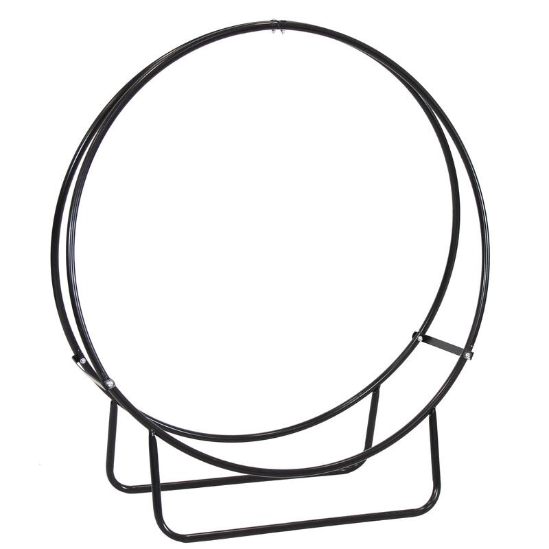 Sunnydaze Firewood Log Hoop Black Steel Easy Access Storage - Multiple Sizes - 40-Inch - Log Hoop ONLY