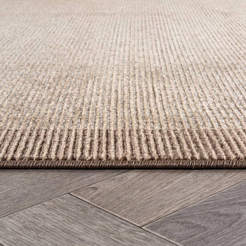 Modern Geometric Stripe Bordered Area Rug for Living Room, Bedroom, or Entryway - Low Pile Indoor Rug