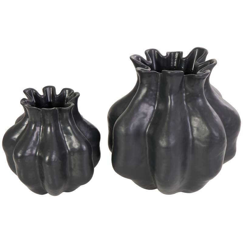 Black Resin Tulip Shaped Abstract Decorative Vase (Set of 2)