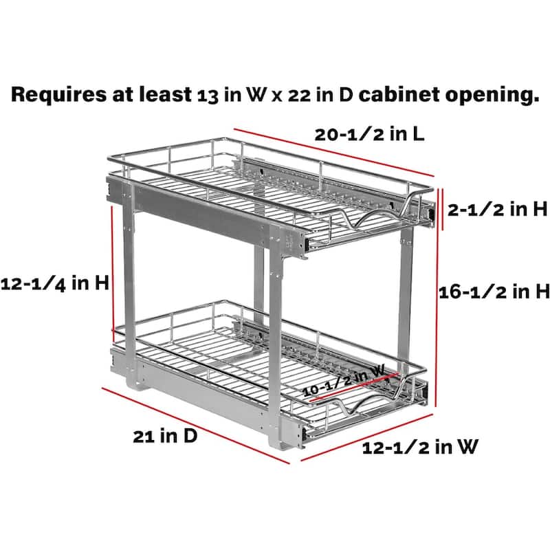 Hold N’ Storage Pull Out Cabinet Organizer 2 Tier – Heavy Duty Metal with Lifetime Limited Warranty - Anti Rust Chrome Finish