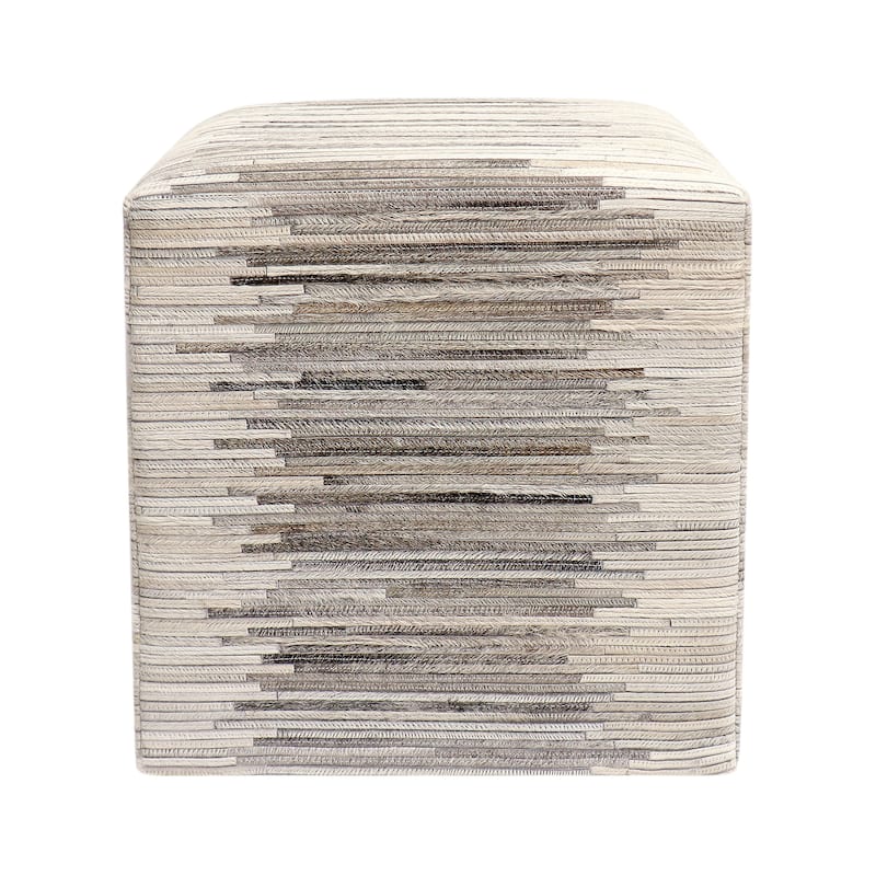 Pasargad Home Galaxy Cowhide Stripe Silver Pouf