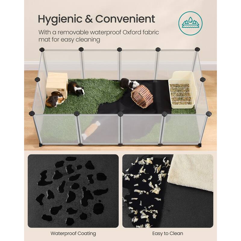 Black Metal Guinea Pig Playpen with Removable Oxford Fabric Mat, Foldable Pet Enclosure