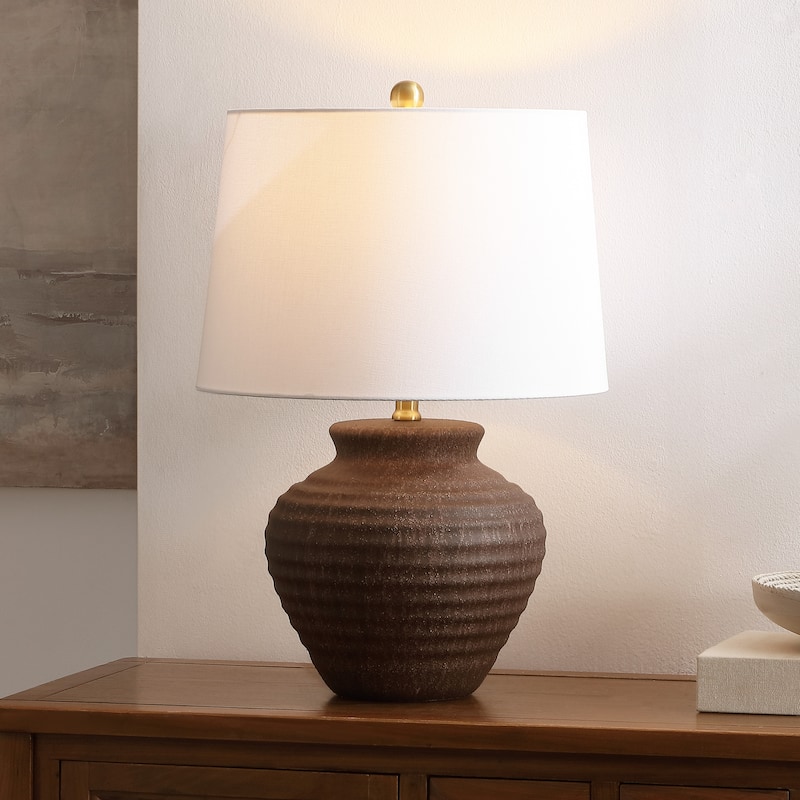 SAFAVIEH Lighting Marusa 22.5-inch Ceramic Table Lamp - 15" x 15" x 22.5" - 15"W x 15"D x 23"H - Dark Brown