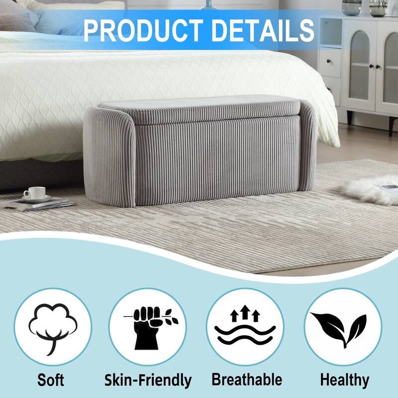 House Hold Storage Ottoman,Bedroom End Bench,Upholstered Fabric Storage Ottoman with Safety Hinge