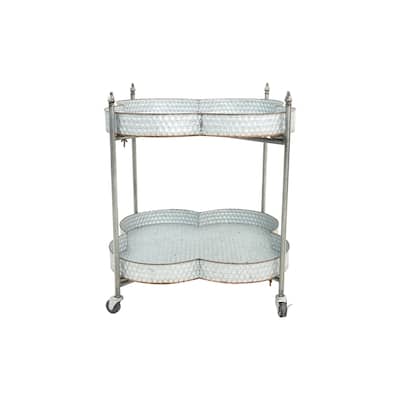 Metal 2-Tier Clover Shaped Bar Cart on Caster Wheels